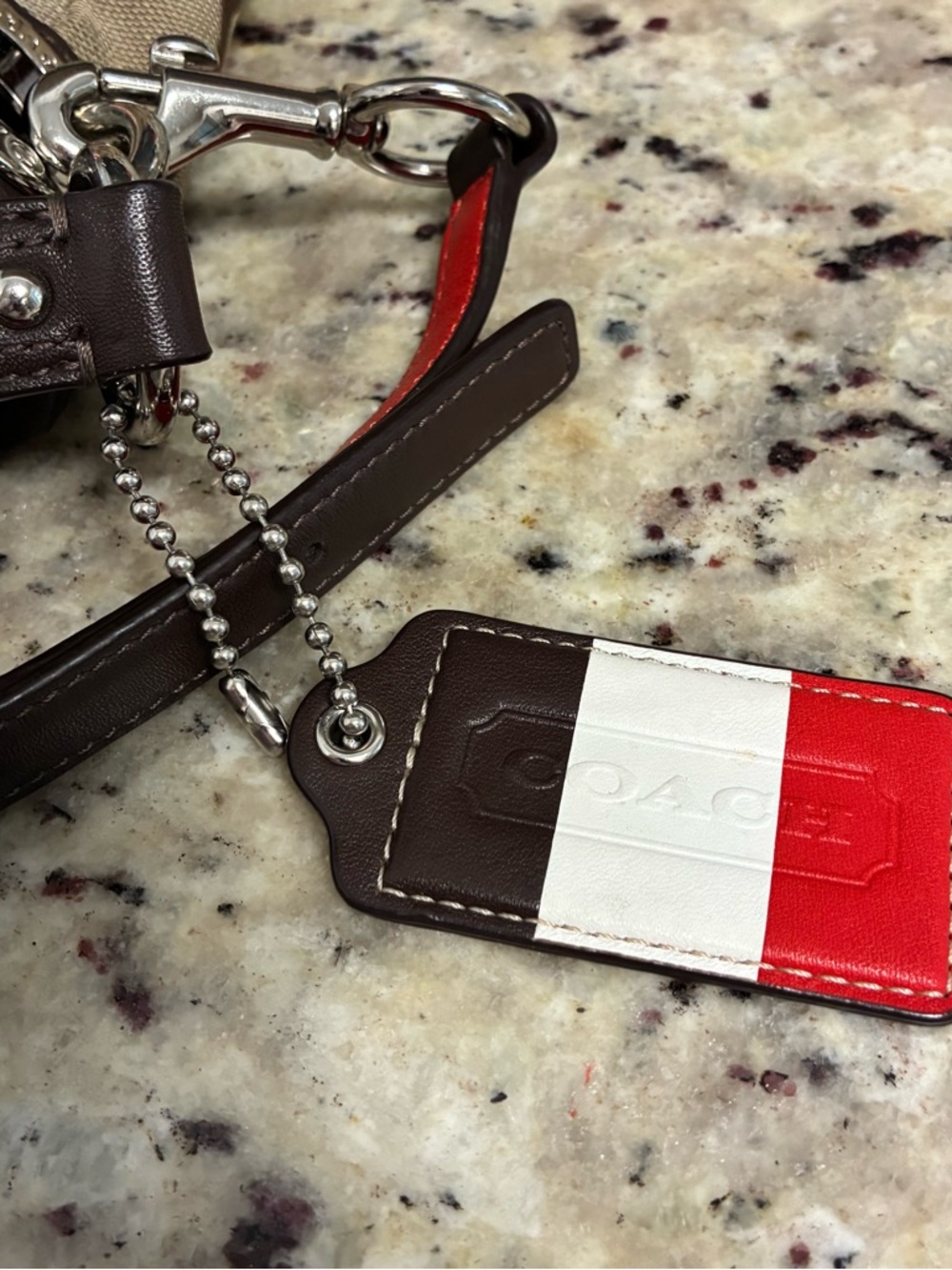 Coach Brown Signature Canvas Shoulder Bag with Red and Cream Stripe - Picture 6 of 8